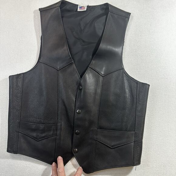 Event Leather Black Motorcycle Leather Vest Men's 44 Riding Club - Picture 2 of 10